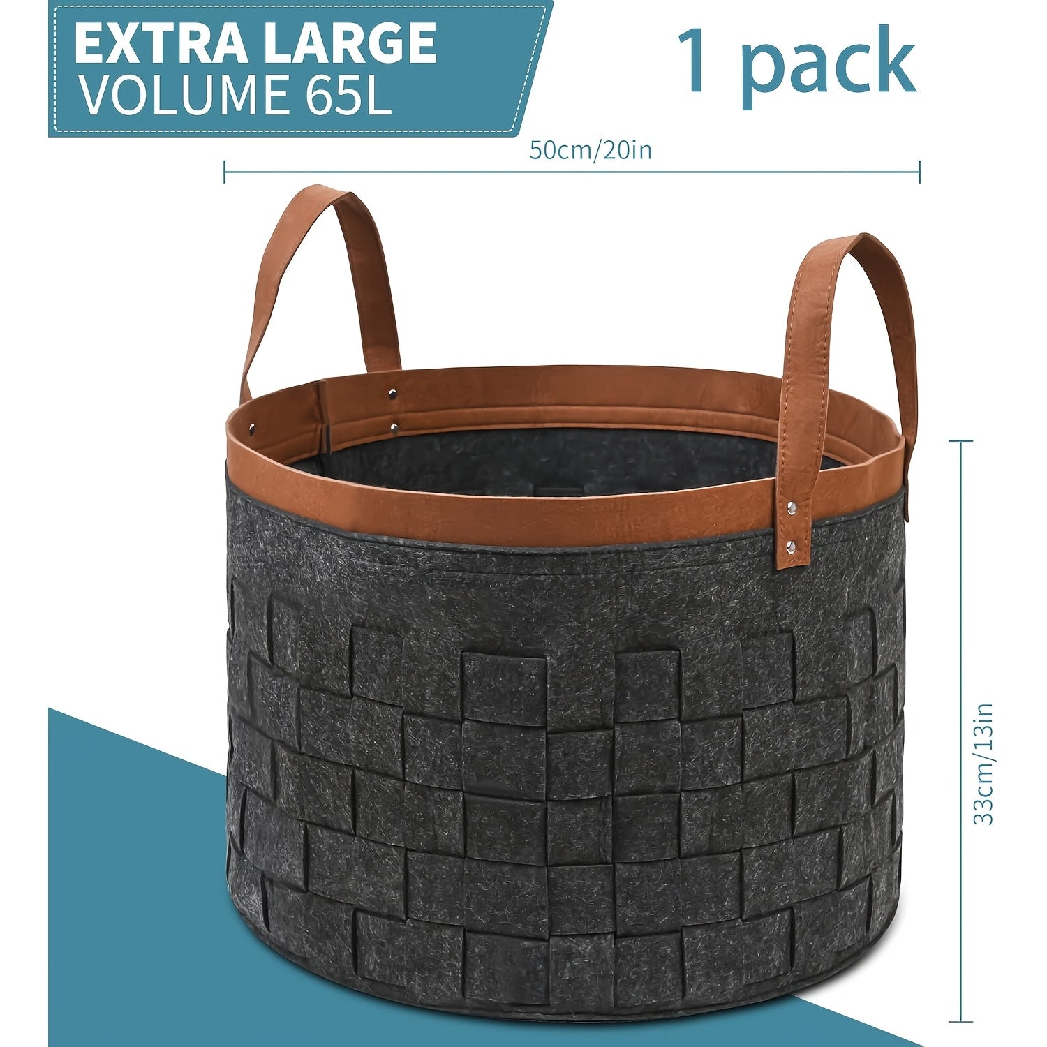 Felt Firewood Basket Collapsible Storage for Logs Clothes Books Black
