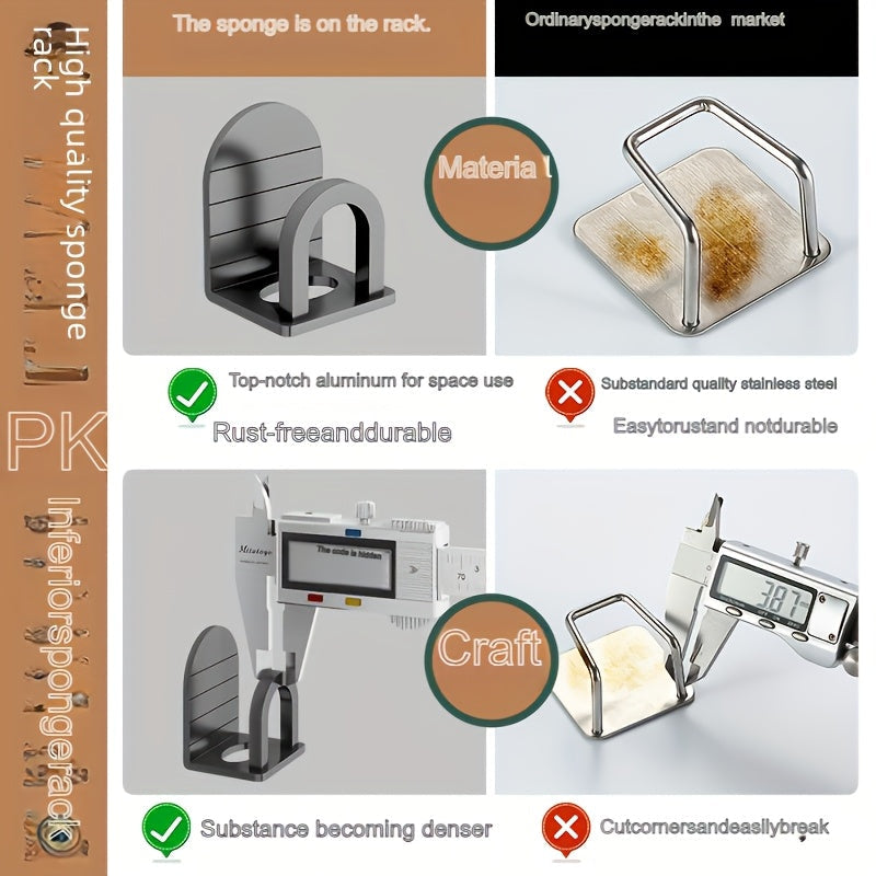 No-Drill Kitchen Wall Rack Set of 2 Space Aluminum Sink Organizer with Steel Ball Drainage