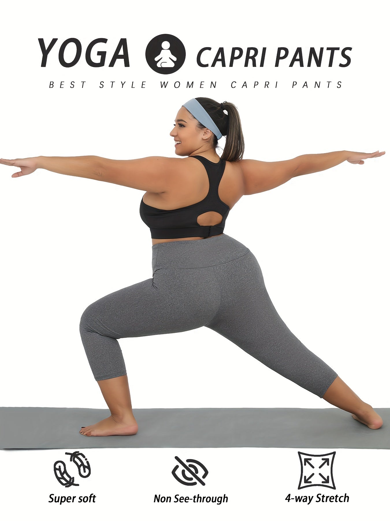 Plus Size Women’s Leggings High Waisted Tummy Control Yoga Capri Workout