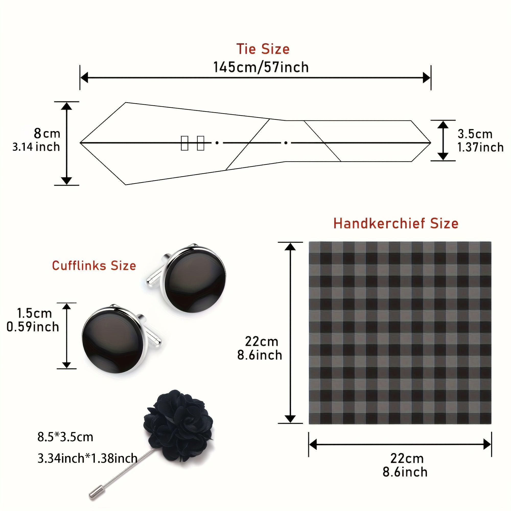 Set of 5 Men's Accessories Dark Blue Striped Necktie Hanky Cufflinks Brooch for Wedding or Business