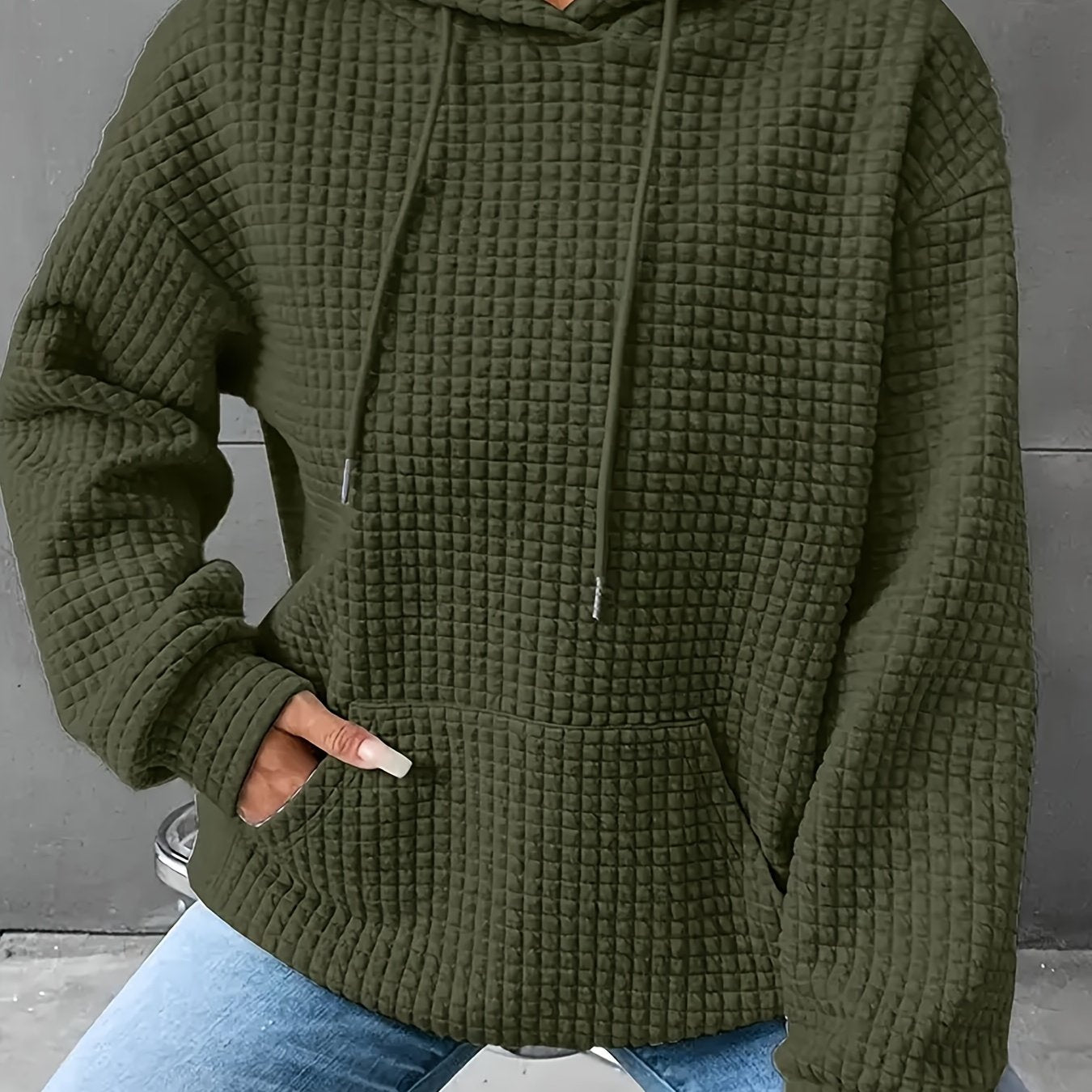 Plus Size Waffle Hoodie Long Sleeve Casual Kangaroo Pocket Sweatshirt