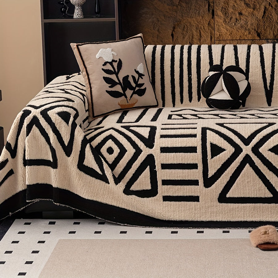 Чехол на диван Glam Style Sherpa, толстый плюш, защитник мебели, моющийся в машине, устойчивый к выцветанию, дружелюбный к питомцам, подходит для кресла, дивана-кровати, 3-4 местного секционного.