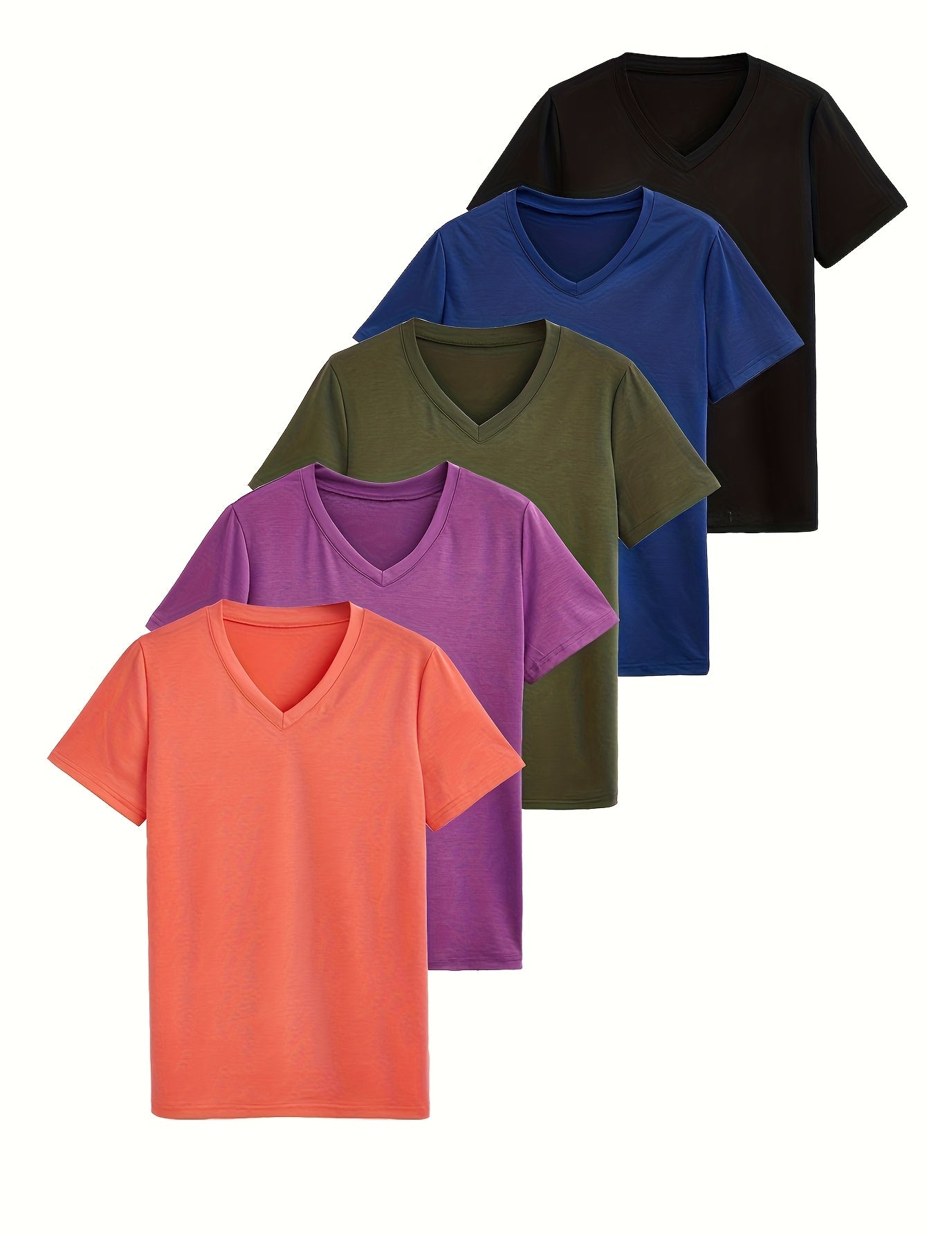 Women's Plus Size Solid V-Neck Short Sleeve 5-Piece Set