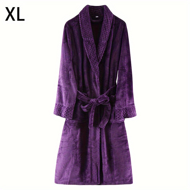 Unisex Flannel Bathrobe for Autumn Winter Cozy Nightwear Home
