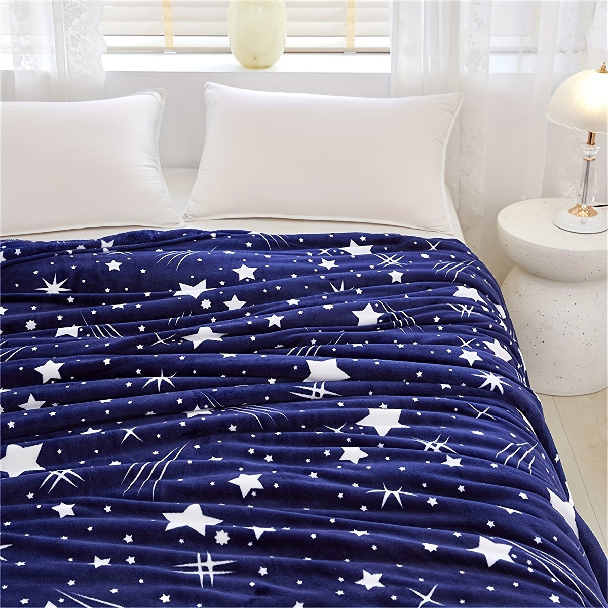 Fleece Bed Blanket with Meteor Pattern for Sofa Couch Travel and Camping