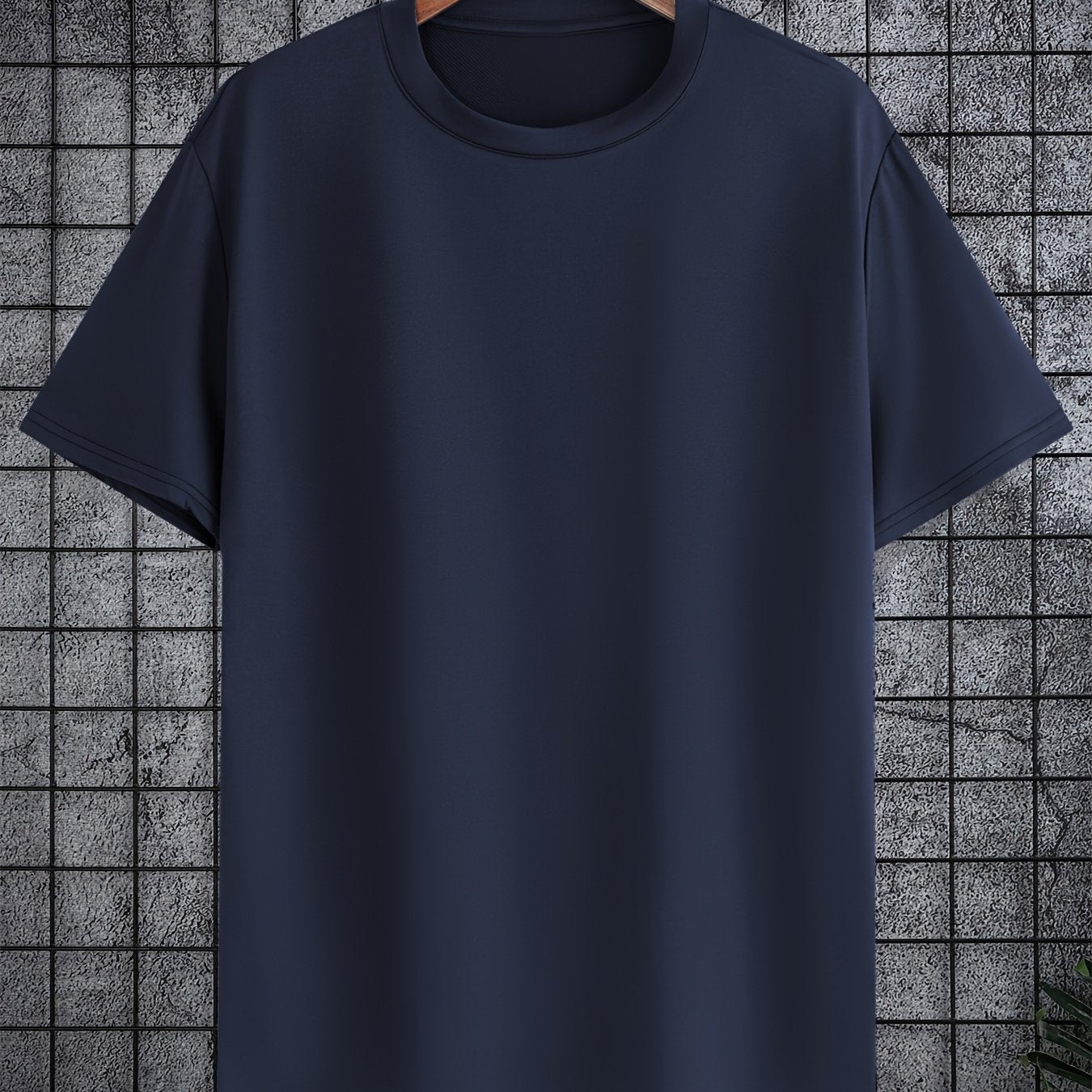 Мужская большая полиэстеровая однотонная футболка с круглым вырезом и короткими рукавами для лета