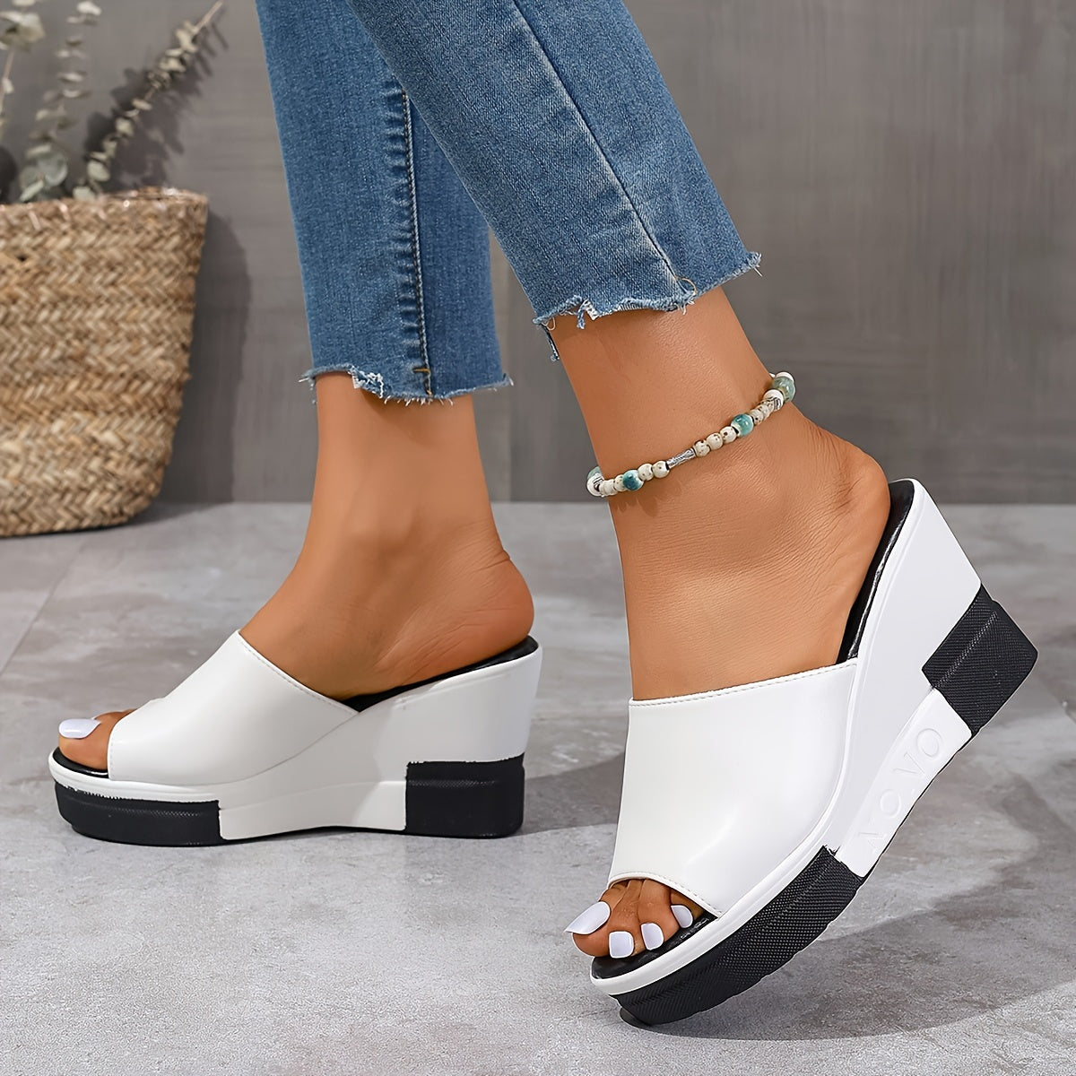 Women's Wedge Sandals Summer Open Toe Slip-On Platform Heel for Outdoor Wear