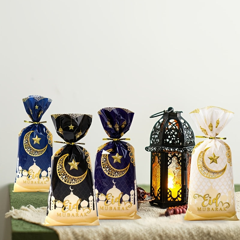 Eid Mubarak Candy Bags Set of 25 50 or 100 Black White Blue Plastic Ramadan Eid Decorations