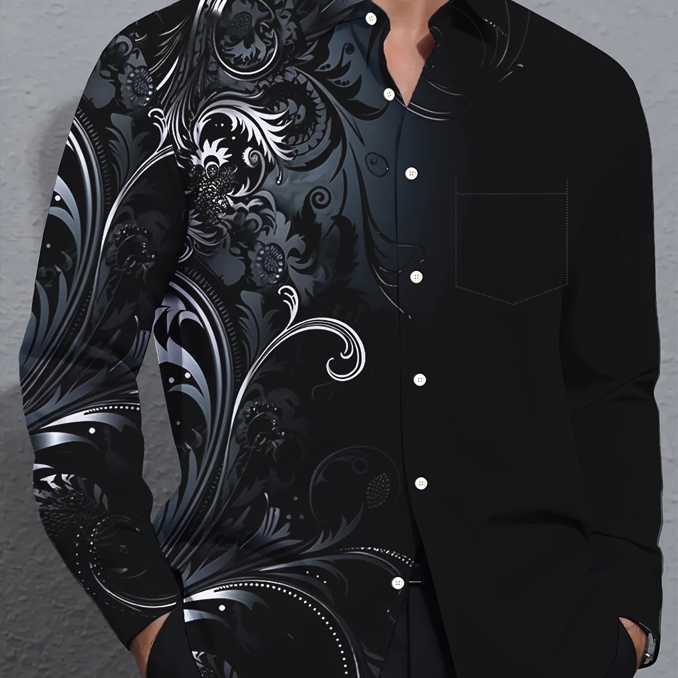 Men's Plus Size Floral Gradient 3D Print Long Sleeve Woven Shirt