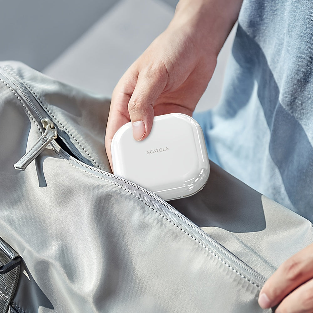 White and Blue 4-Compartment Pill Organizer with Transparent Lid for Travel and Daily Use
