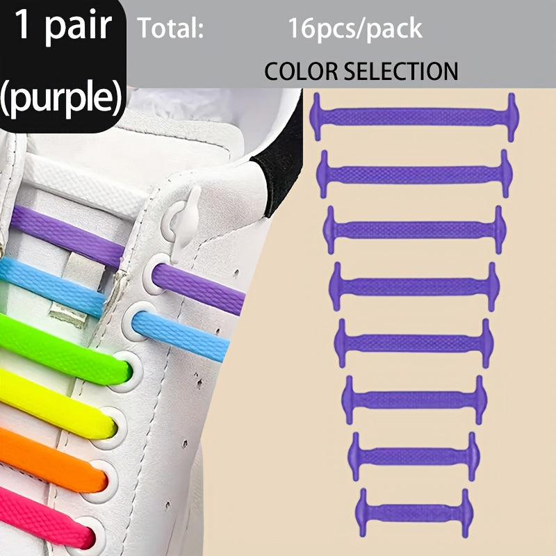 16pcs Silicone Elastic Shoelaces for Sports and Casual Shoes Durable PVC