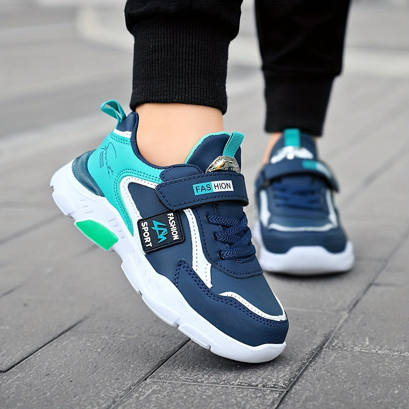 Мужские дышащие спортивные туфли с застежкой на липучке, нескользящей подошвой и повседневным беговым стилем в синем/желтом/белом цвете для всех сезонов.