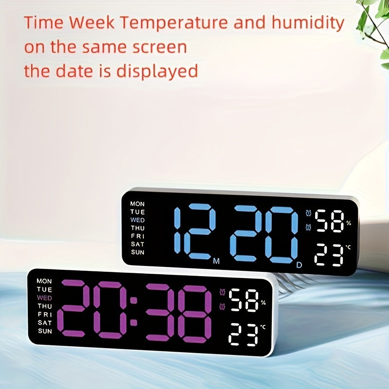 Digital Wall Clock with Large Display Temperature Humidity Weather Icons USB Powered Wall Mount