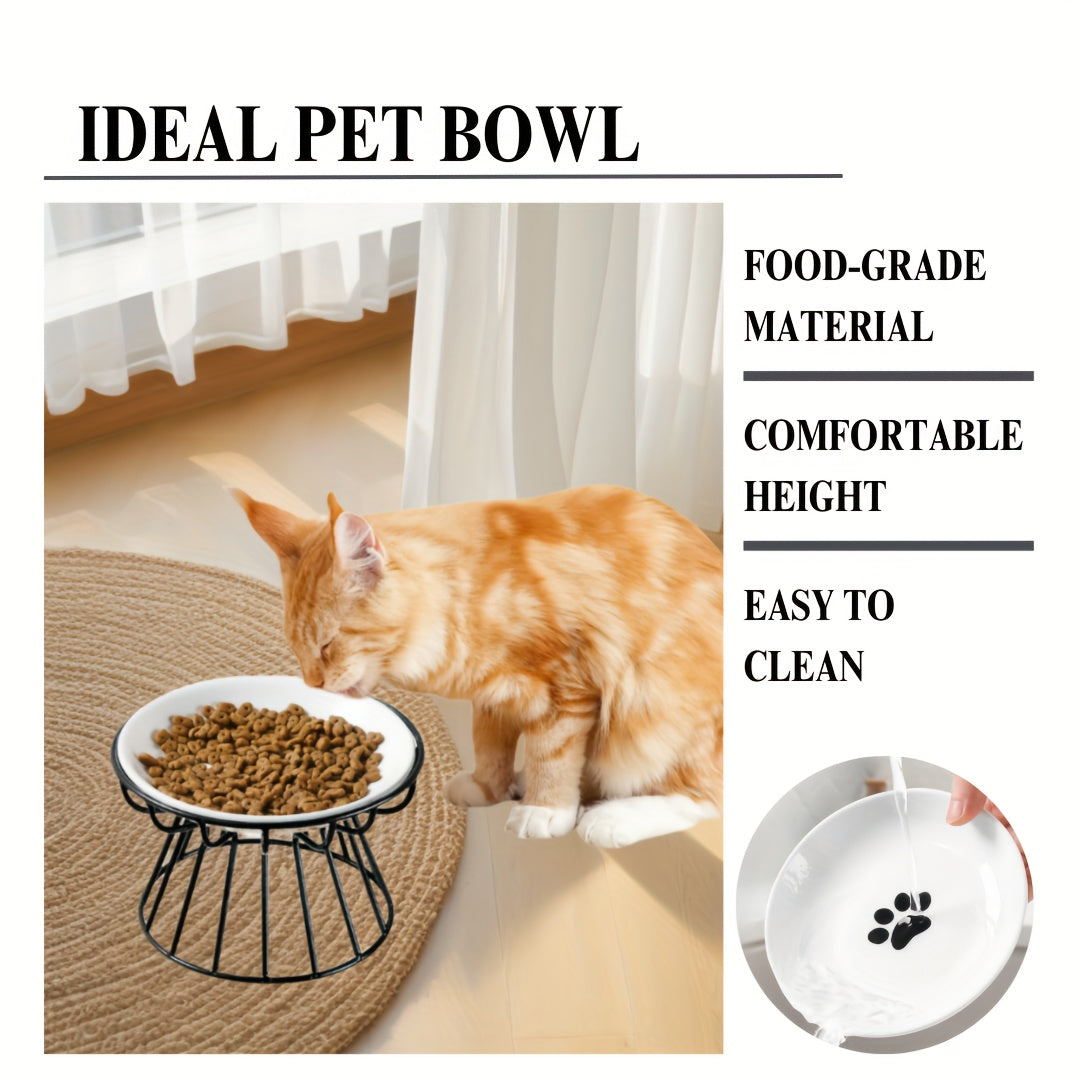 Ceramic Elevated Cat Bowl with Anti-Slip Iron Stand for Comfortable Eating