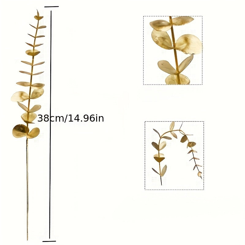 10-Piece Artificial Golden Eucalyptus Stems for Home and Wedding Decor Vase Fillers Tabletop Accents