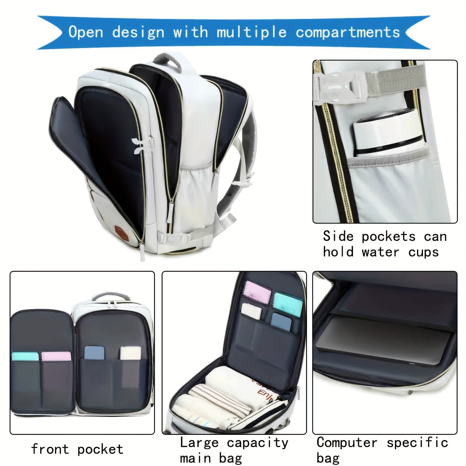 Unisex Travel Backpack with Shoe Compartment and Laptop Sleeve Polyester Grey