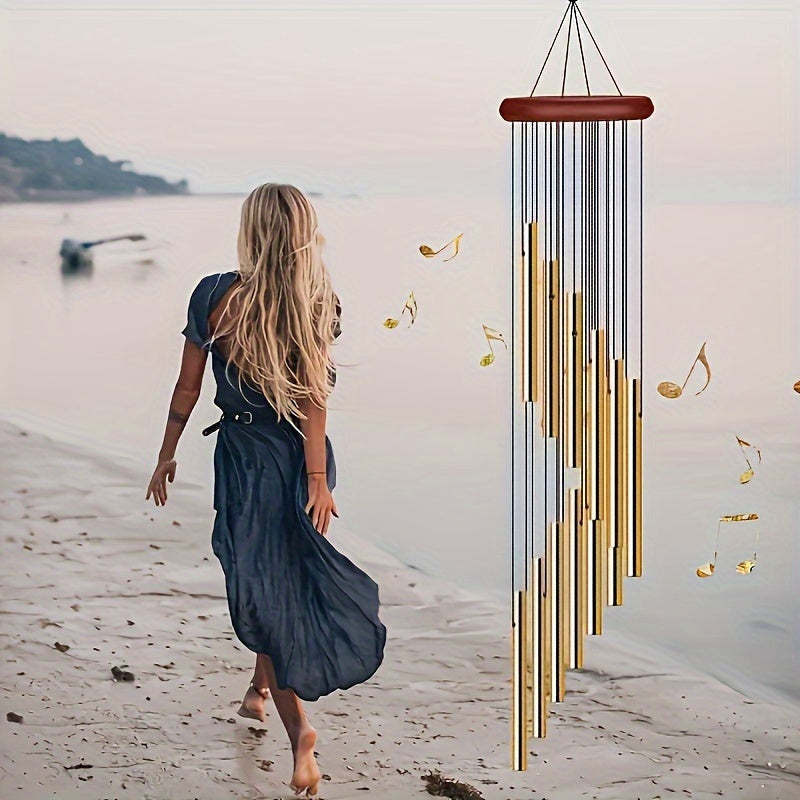 12-Tube Gold Aluminum Wind Chime Wall Mount Outdoor Decor