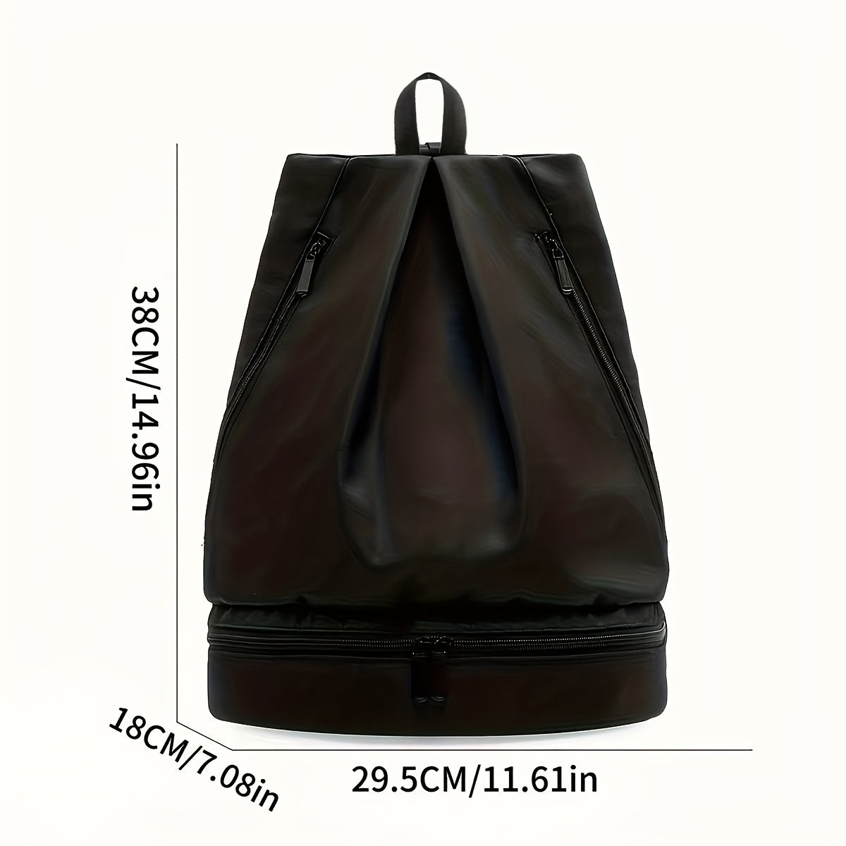 Qora suv o'tkazmaydigan polyester kundalik sumkasi, poyafzal saqlash joyi bilan