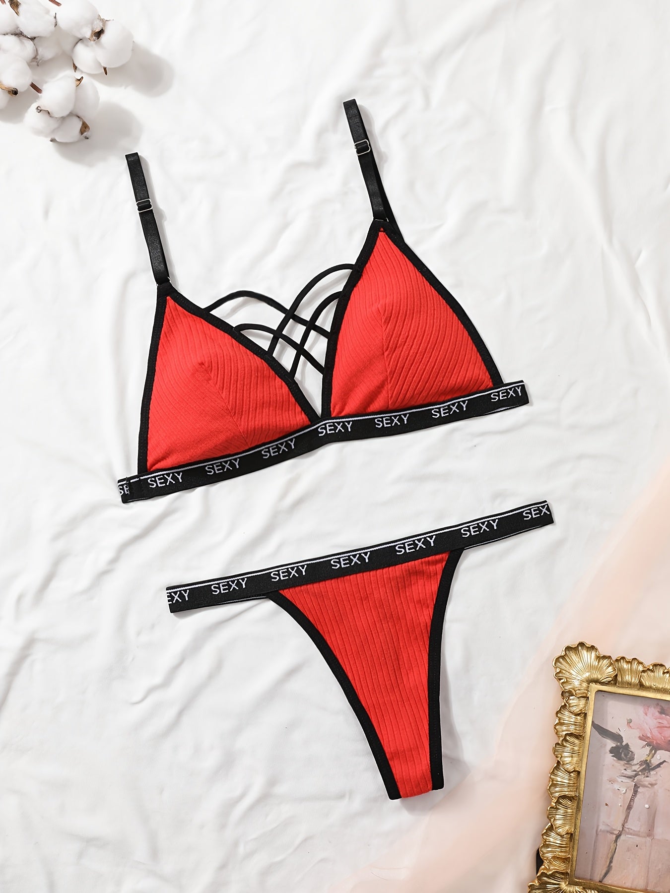 Women's Lace Lingerie Set with Bra and Panty in Red, Comfortable and Sexy