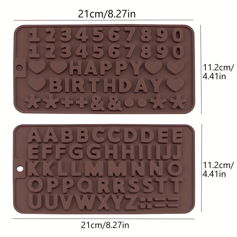 Set of 2 Non-Stick Silicone Chocolate Letter and Number Molds for Cake Decorations