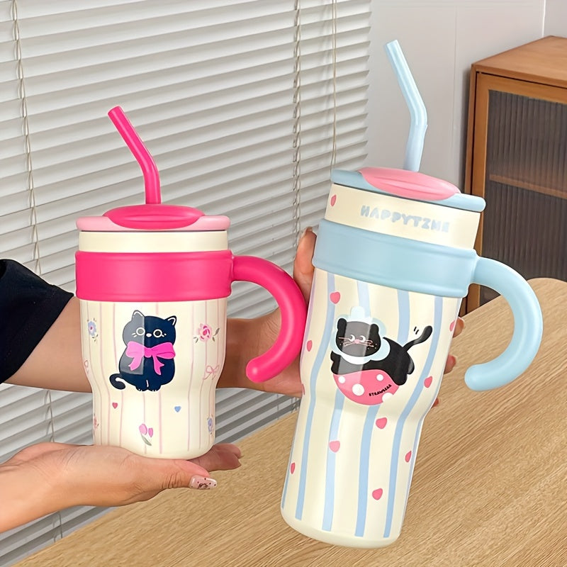 Stainless Steel Travel Mug for Hot Cold Drinks with Handle and Straw