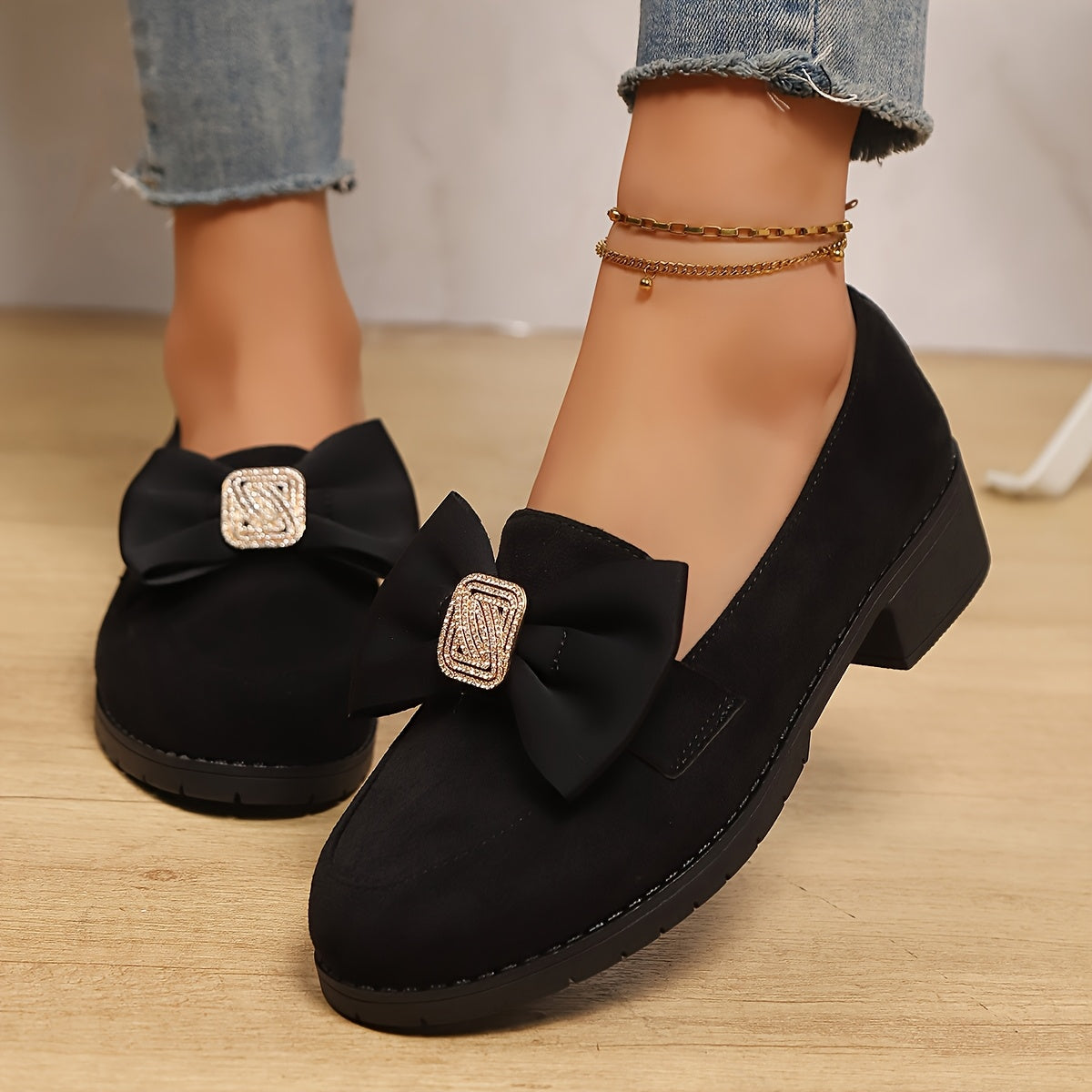 Women's Elegant Bow-Decorated Loafers, Comfortable Slip-On Casual Shoes