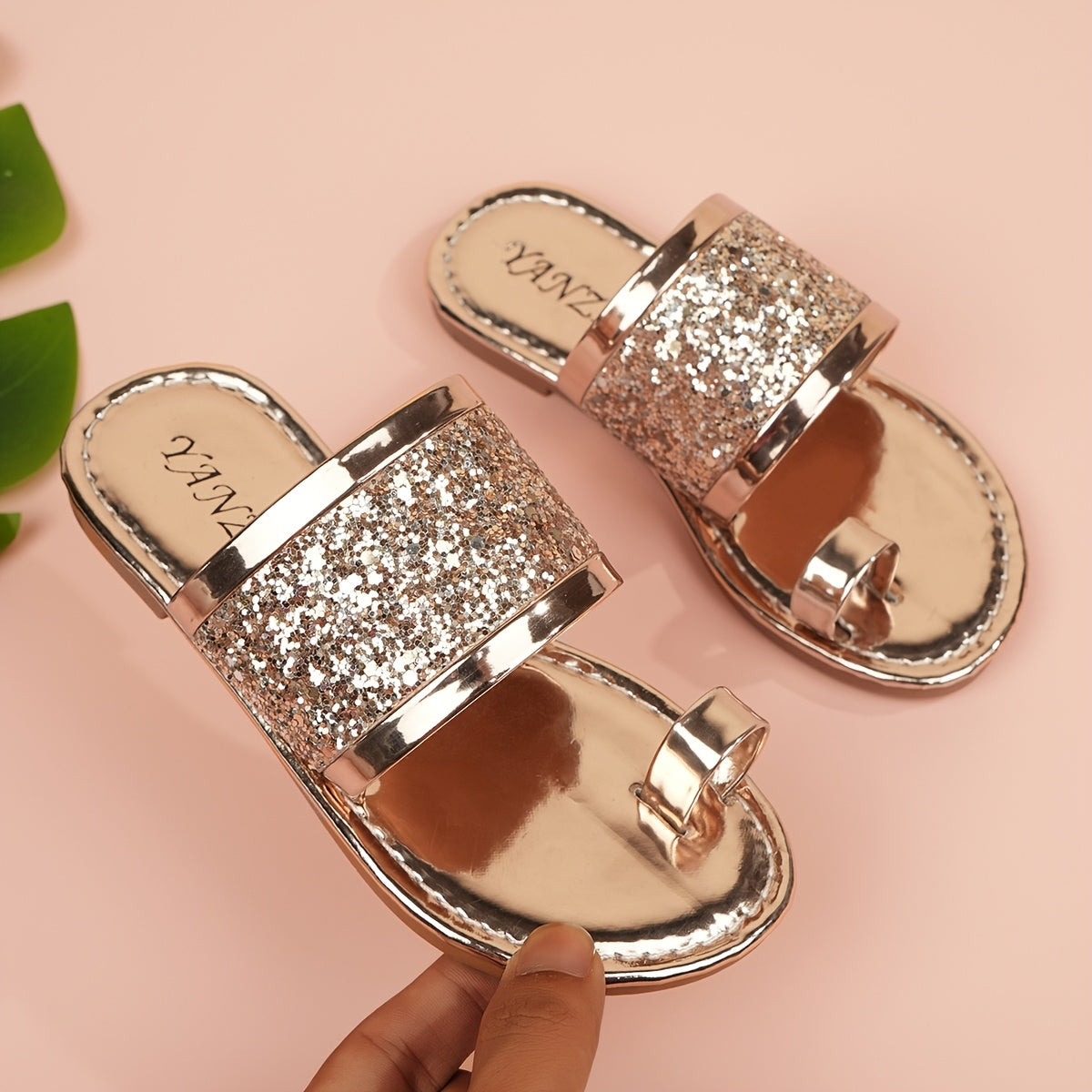 Girls Summer Outdoor Slippers with Sequins Lightweight Casual Shoes for Kids