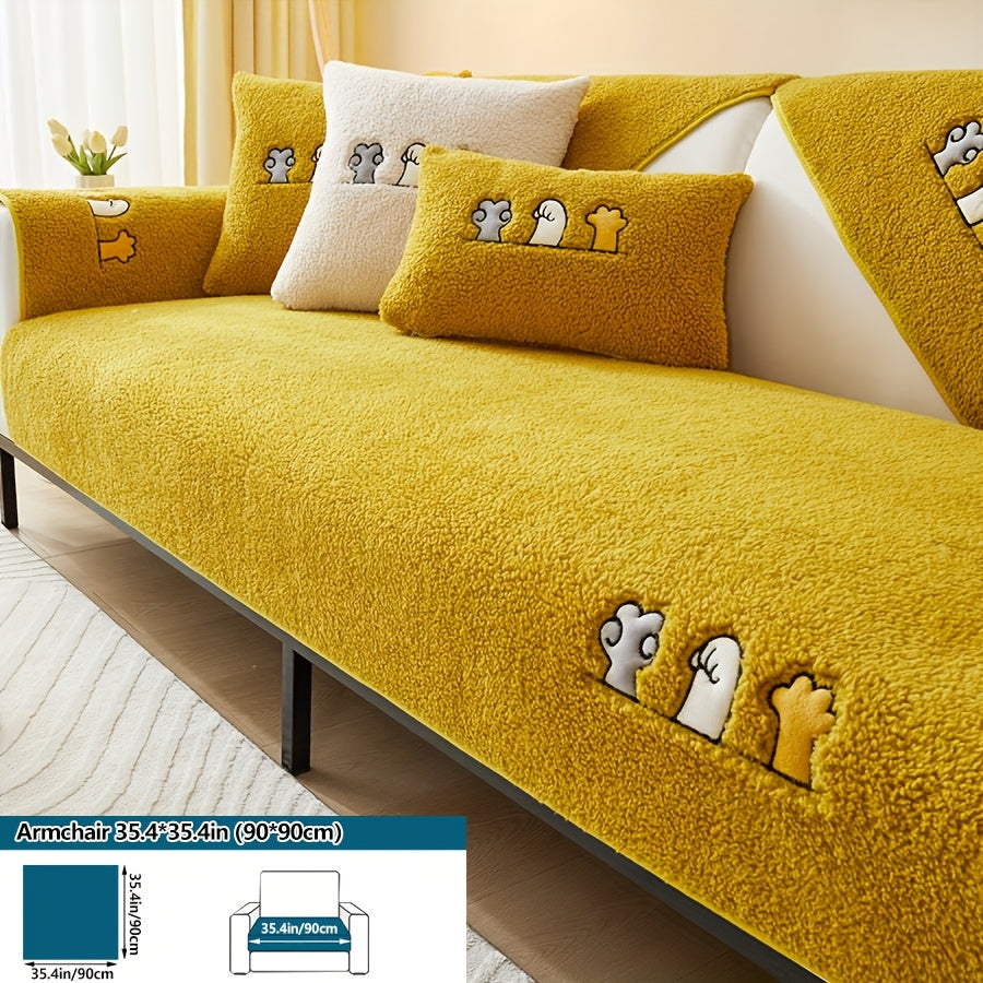 Роскошный фальшивый овечий плюшевый чехол для дивана на зиму, дружелюбный к домашним животным и стираемый в машине. Обеспечивает защиту от царапин и подходит для диванов от одного до четырех мест, а также для кроватей и подушек.