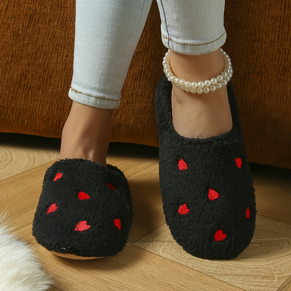 Women's Embroidered Cozy Wool Slippers for Indoor Comfort Non-Slip
