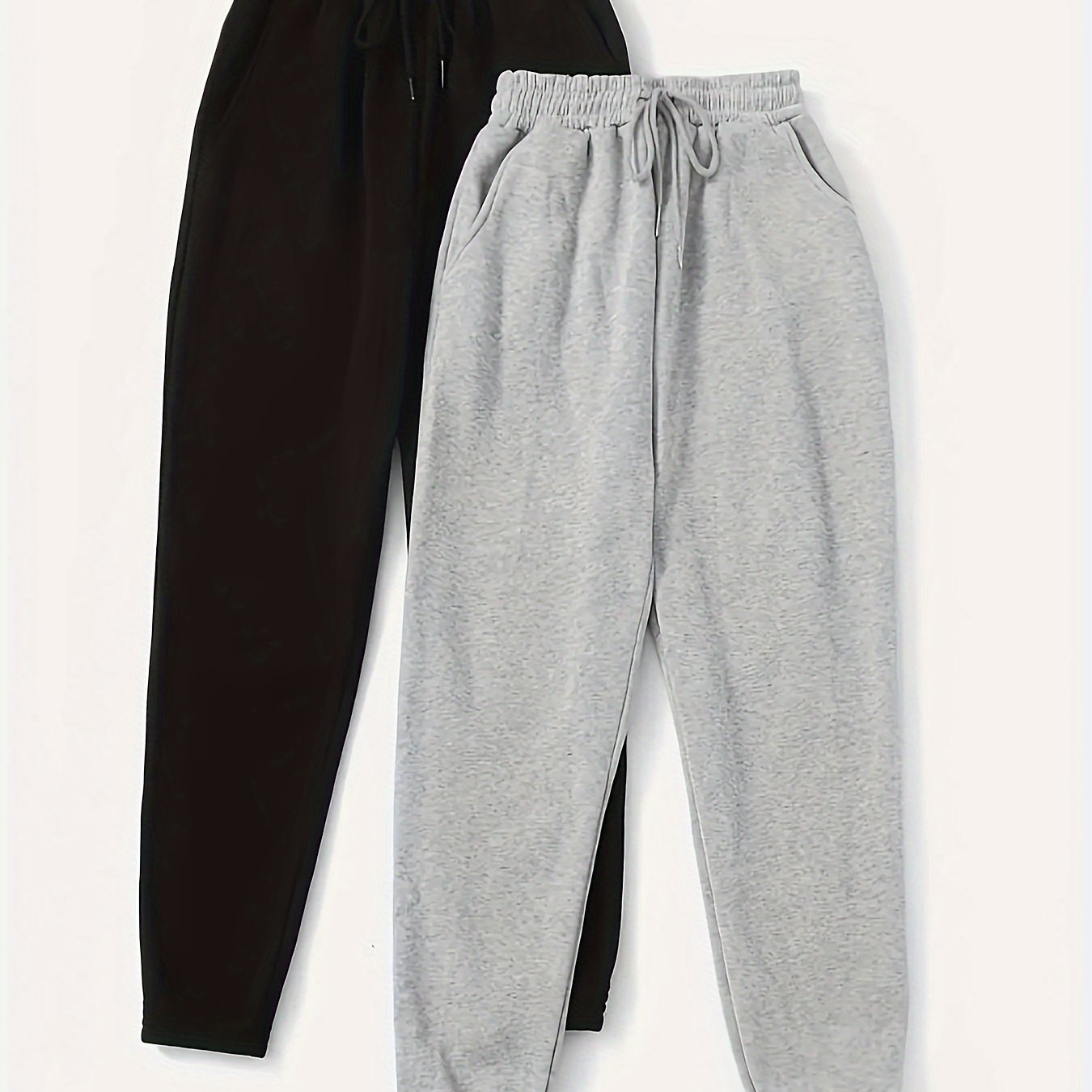 Women's Lounge Bottoms with Drawstring High Waist Pockets Solid Knit Polyester