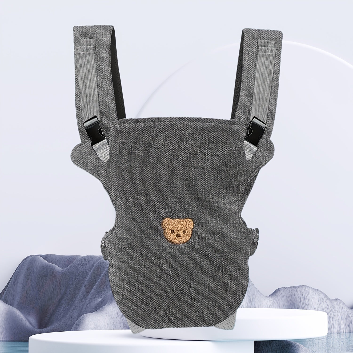 3+ yosh uchun bolalar uchun belbog‘li nafas oladigan polyesterli sling, olib tashlanadigan kamar bilan, qora va kulrang