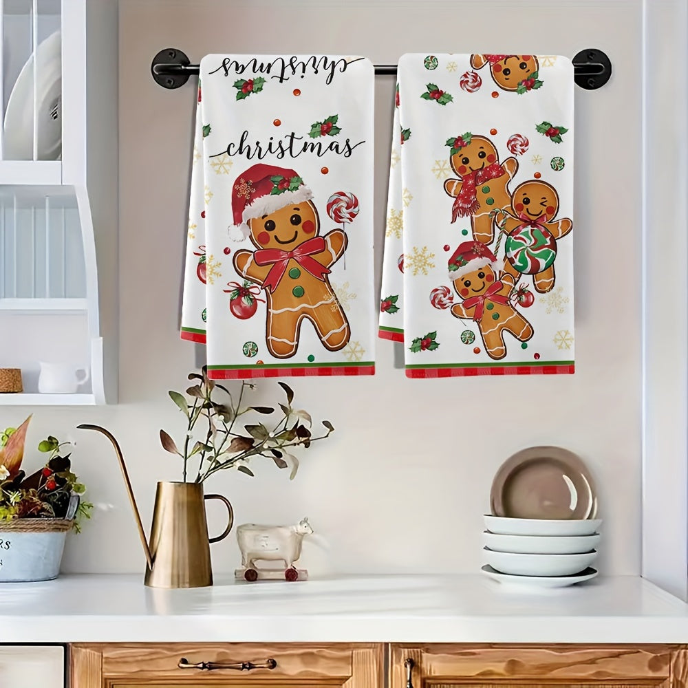 Christmas Gingerbread Man and Lollipop Kitchen Towels Microfiber Cloths Absorbent Holiday Decor