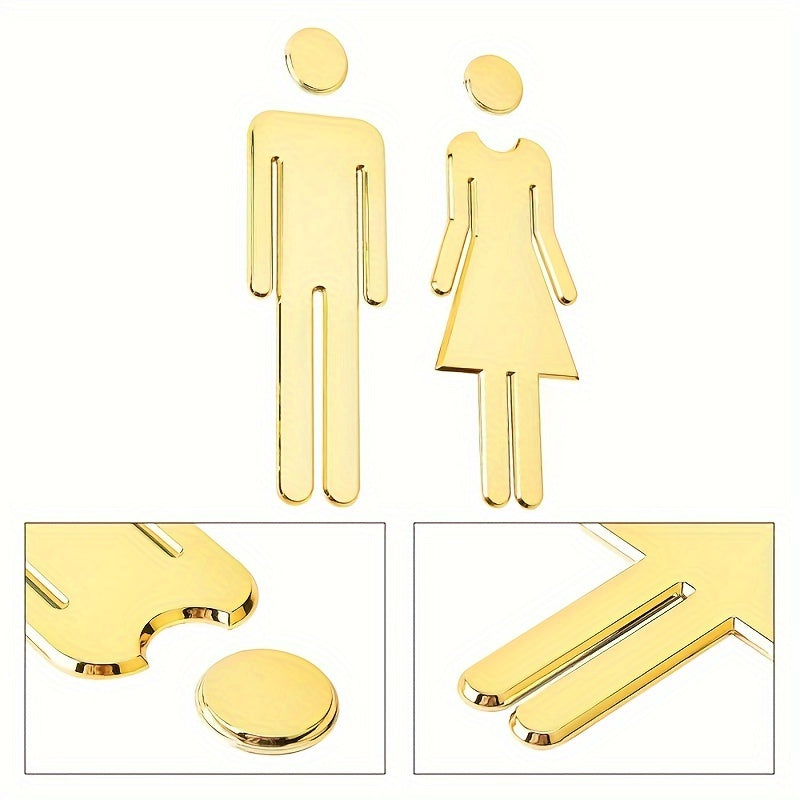 7.9-Inch Self-Adhesive Bathroom Sign Decal Male Female Silvery Golden for Office and Holiday