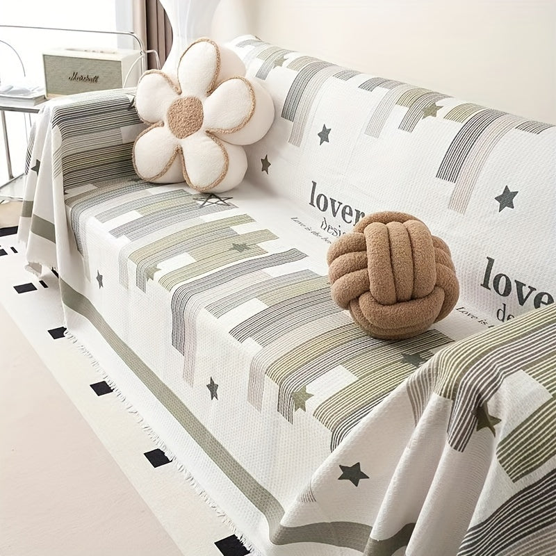 Tasselli Waffle-Knit Divan Qoplamasi - Mashinada Yuvish mumkin, Yashash xonasi va Ofis Dekor uchun Matoga Himoya