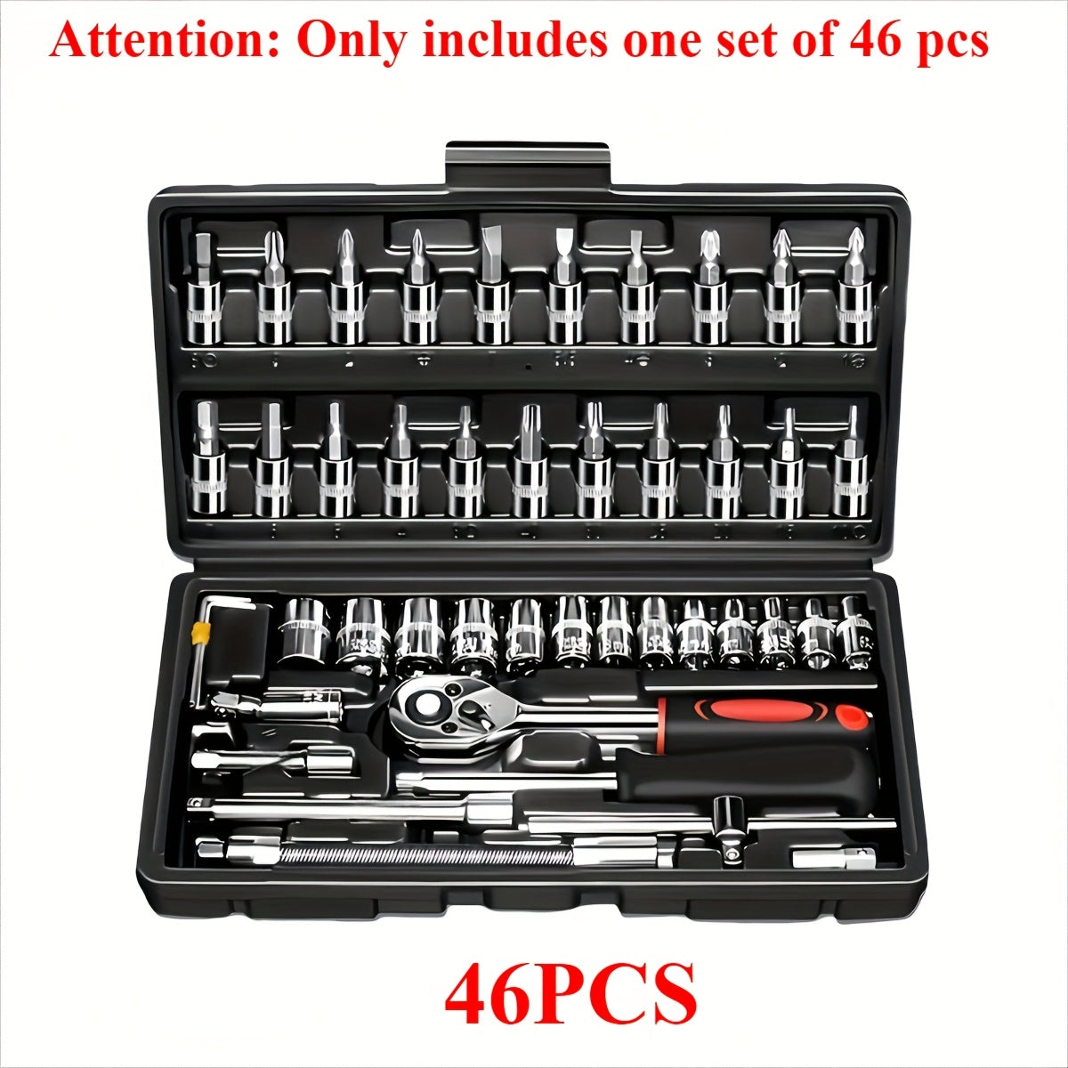 Professional-Grade 46-Piece Socket Wrench Repair Tool Set with Storage Box