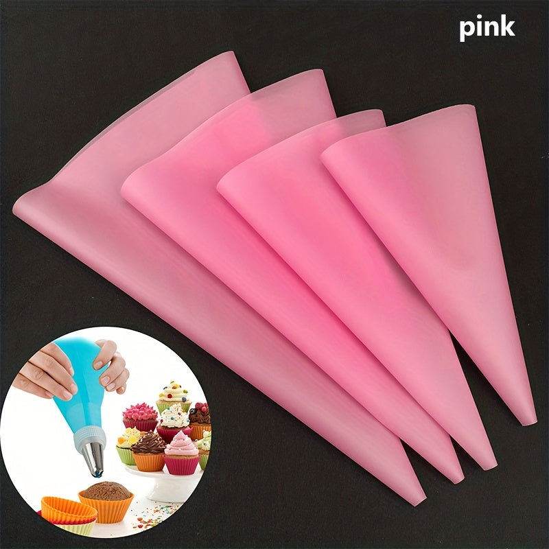 Set of 4 Reusable Silicone Piping Bags for Cake Decorating and Baking