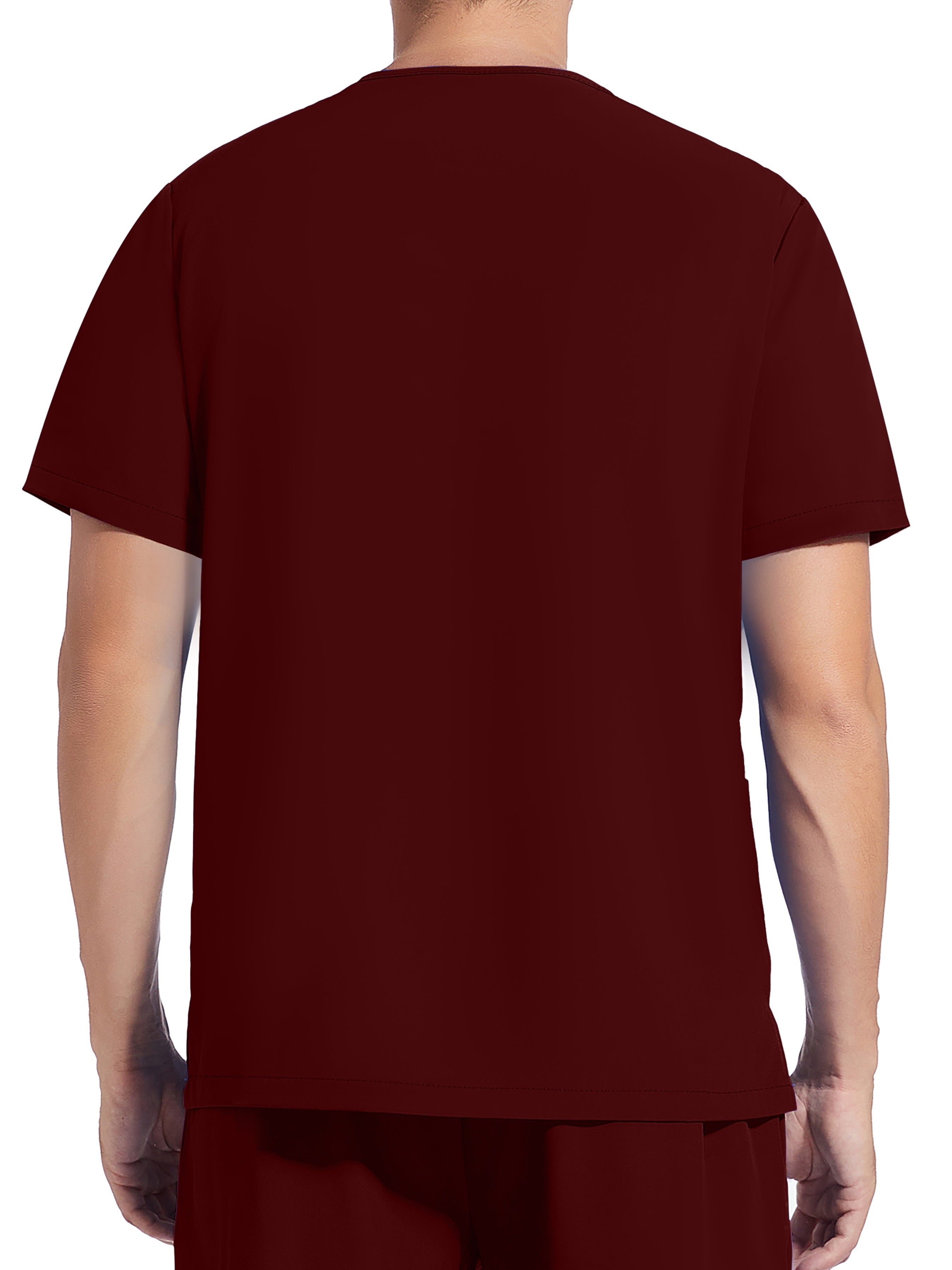 Men's Short Sleeve Stretch Work Uniform Lab Shirt with Pockets V-Neck Polyester