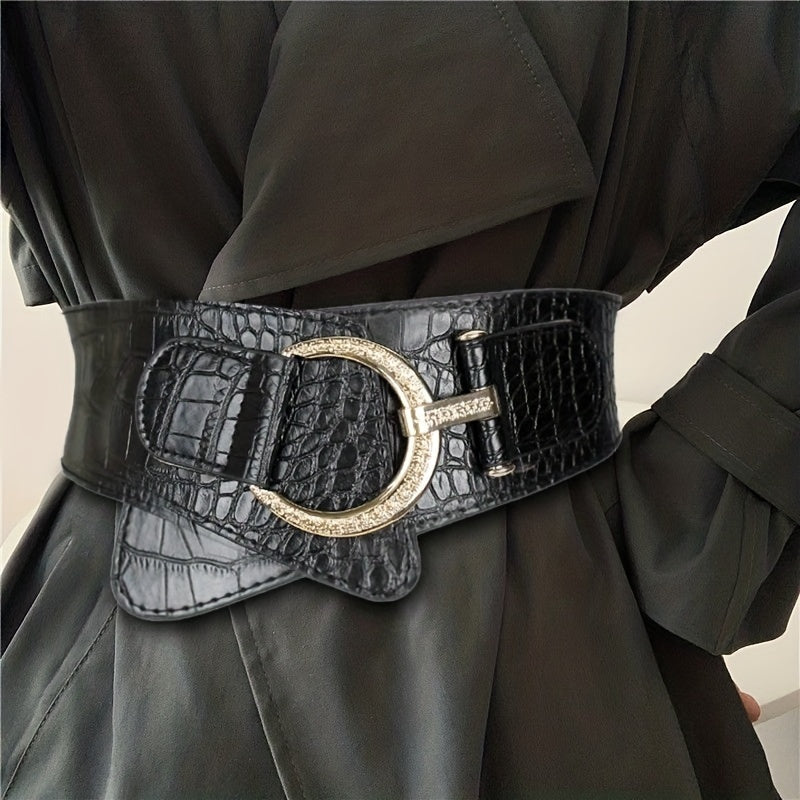 Women's PU Waist Belt with Large Pin Buckle and Wide Oblique Strap