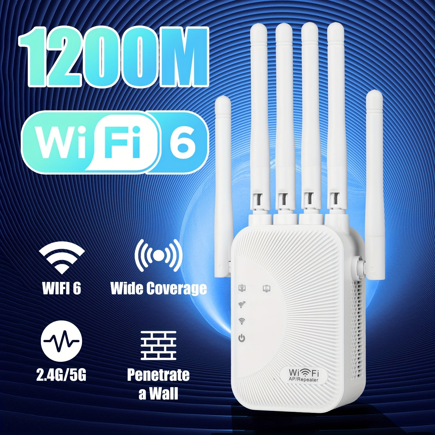 WiFi Signal Extender 1200Mbps Dual Band WiFi 6 with 6 Antennas for Home and Business