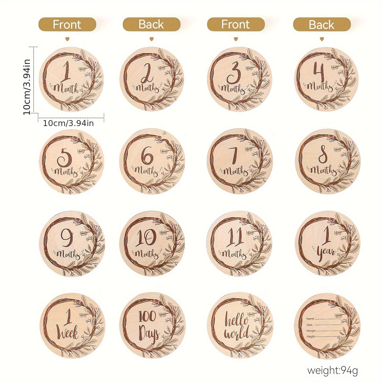 1 набор деревянных объявлений, включая круглые знаки, приветственные реквизиты, фотореквизиты и подарки на день рождения