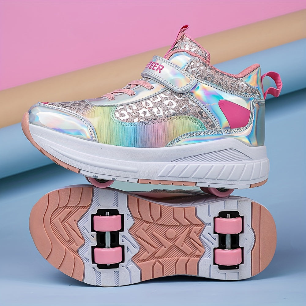 Kids Mid-Top Walking Shoes with Detachable Roller Skates for Boys and Girls