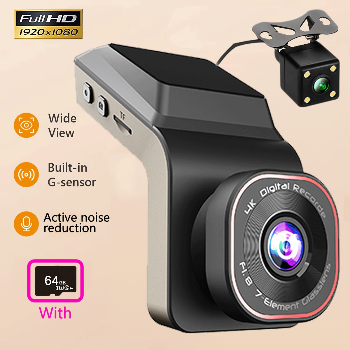 Car Dash Camera Dual Recording 1080p Night Vision Loop Recording Easy Install