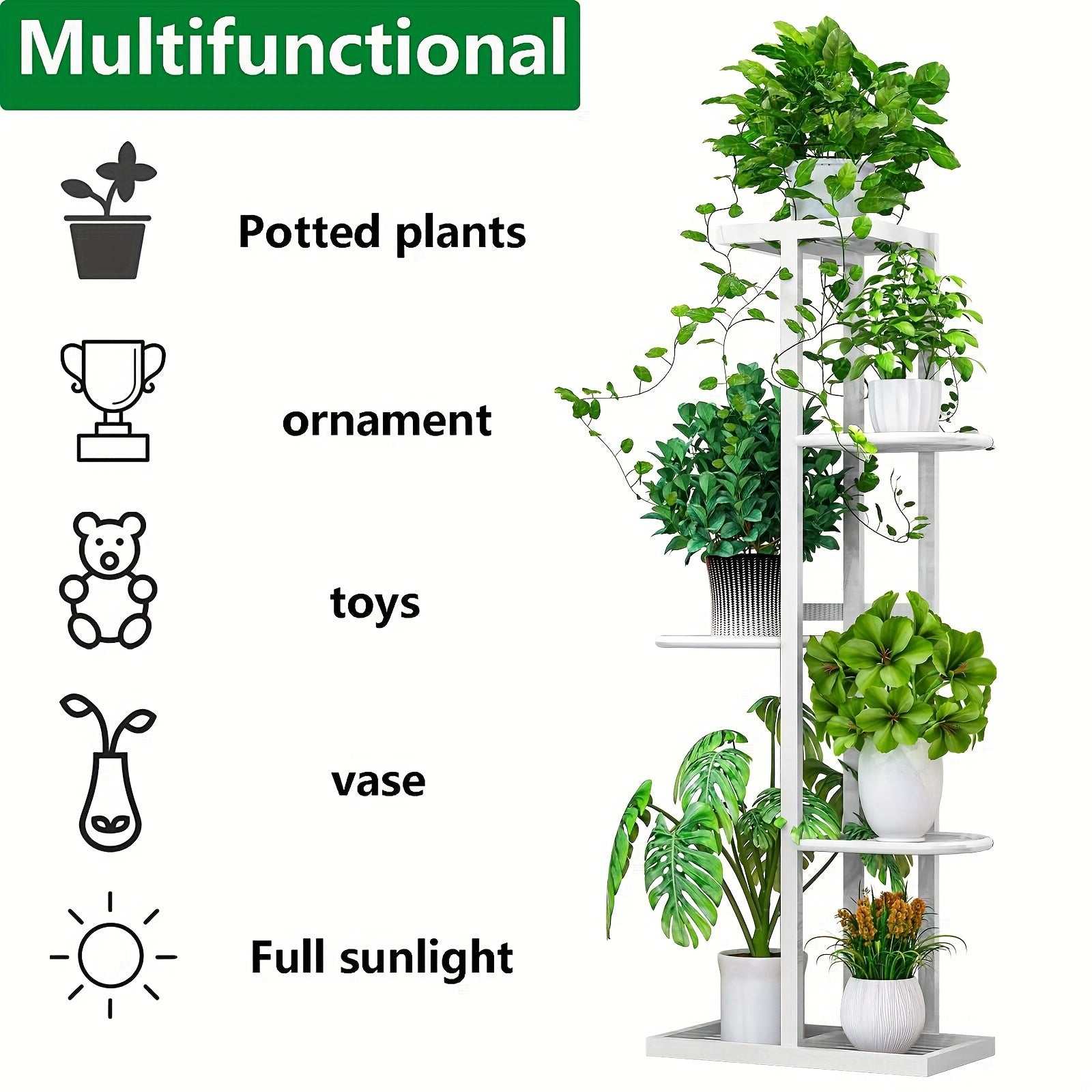 Metal 5-Tier Plant Stand with 6 Pots Indoor Outdoor Display Shelf for Patio Garden Balcony Living Room