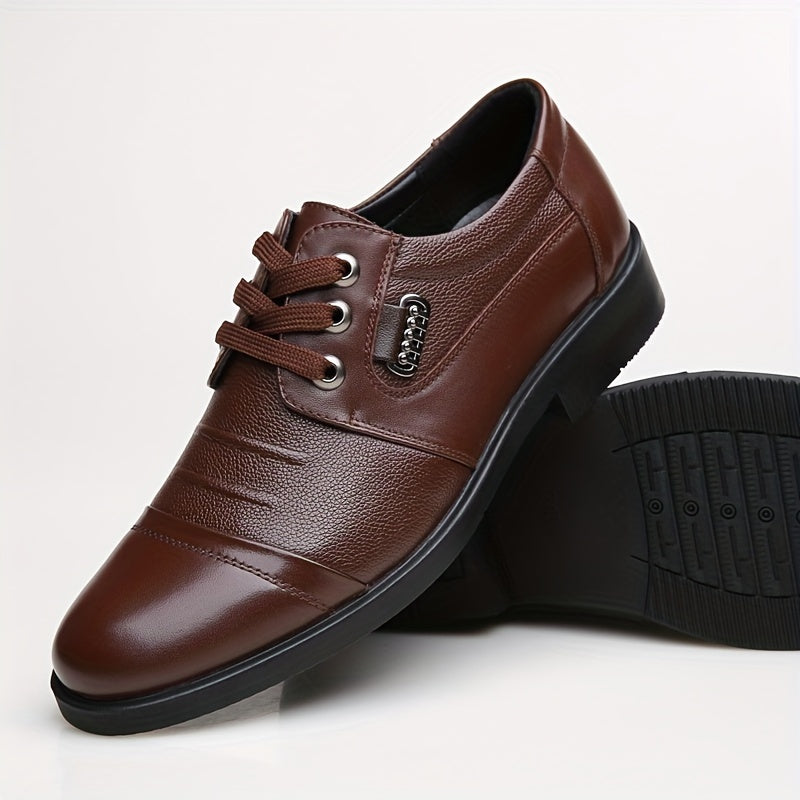 Men's Leather Derby Shoes with Slip-Resistant Rubber Sole and Round Toe