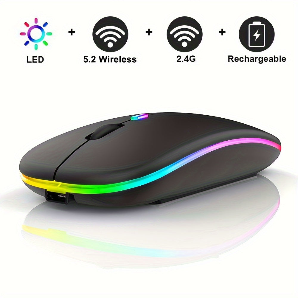 Rechargeable Wireless LED Mouse for Laptops and Desktops Dual-Mode Wireless or USB Optical Ambidextrous Silent Portable