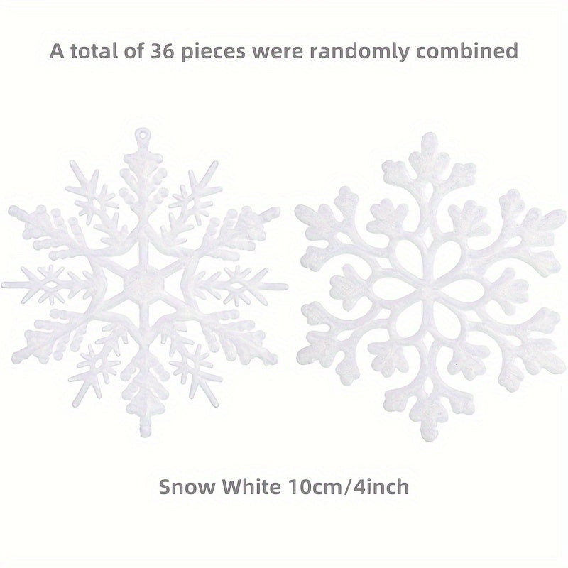 Juego de 36 adornos de plástico con copos de nieve para árbol, ventanas y puertas