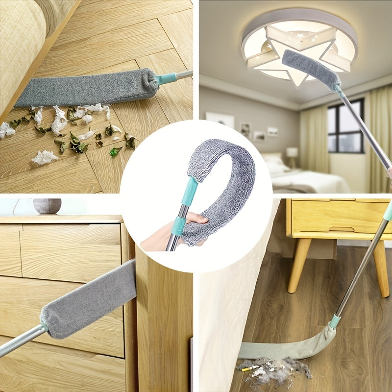 1 dona uzun tutqichi bo'lgan moslashuvchan tekis chang cho'tkasi, plastik, yotoq osti va mebel bo'shliqlarini tozalash uchun, qayta ishlatiladigan elektrostatik chang tozalash asbobi bilan.