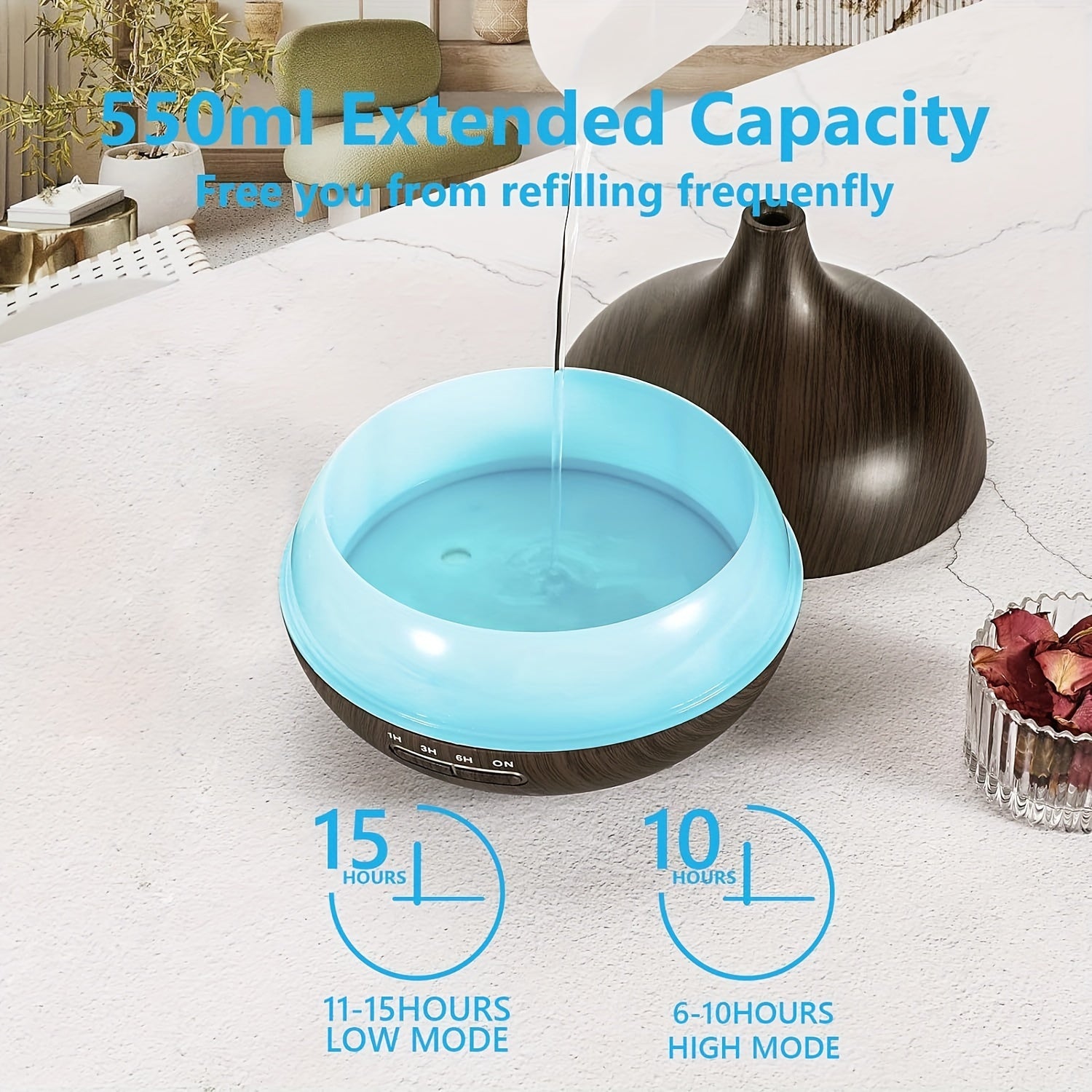 550ml Large Room Essential Oil Diffuser with Remote Control Timer and 7 Color Lights