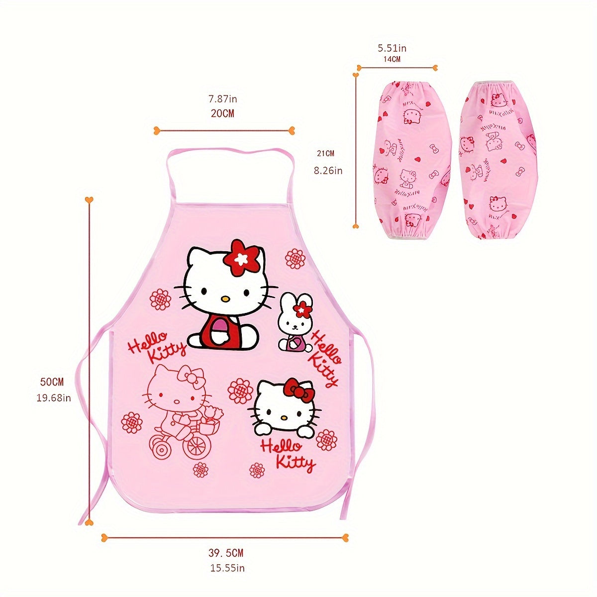 Children's Hello Kitty Printed Apron Sleeve Cover for Kids Kitchen Cooking and Art