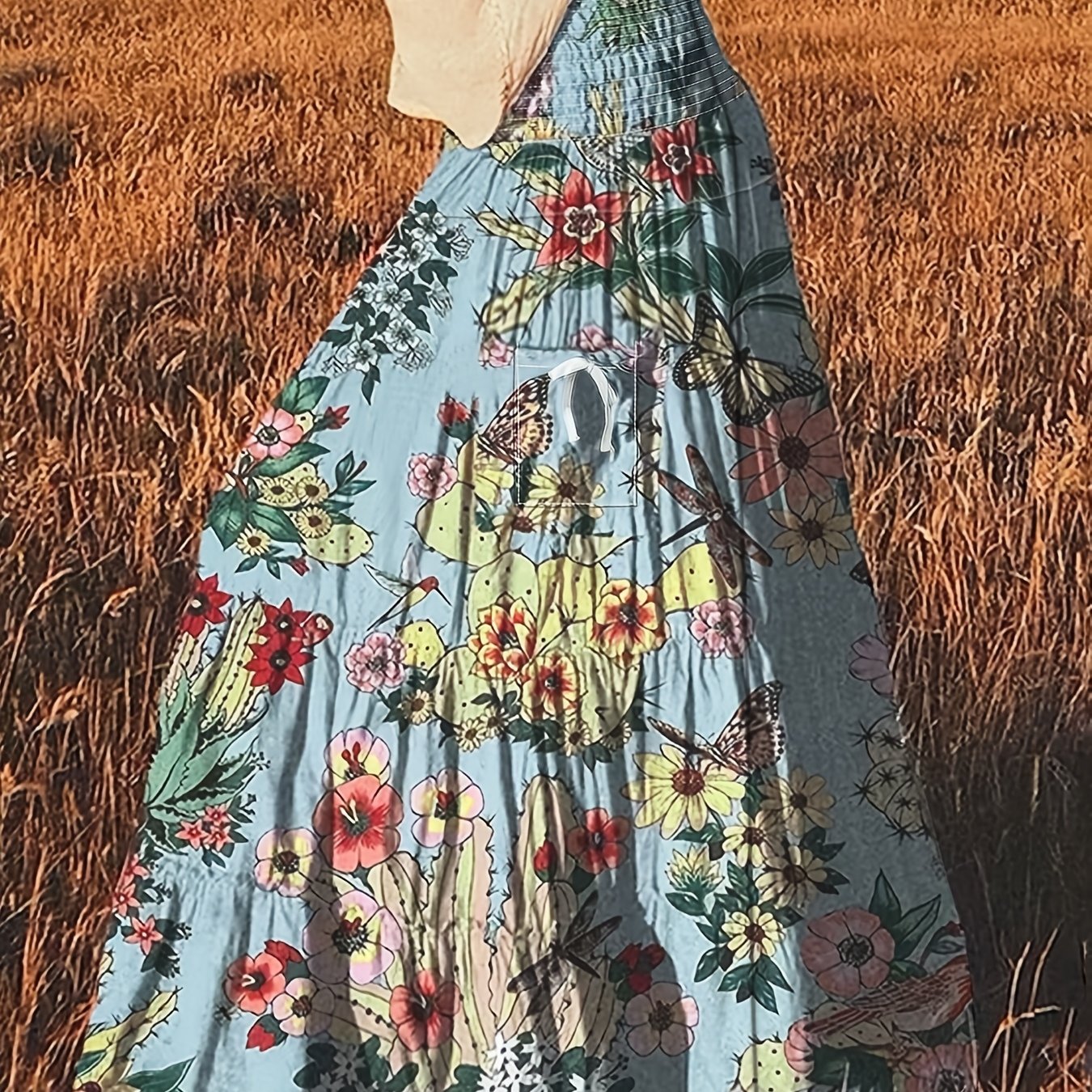 Женская цветочная юбка из полиэстера прямого кроя с сборчатой талией и карманами